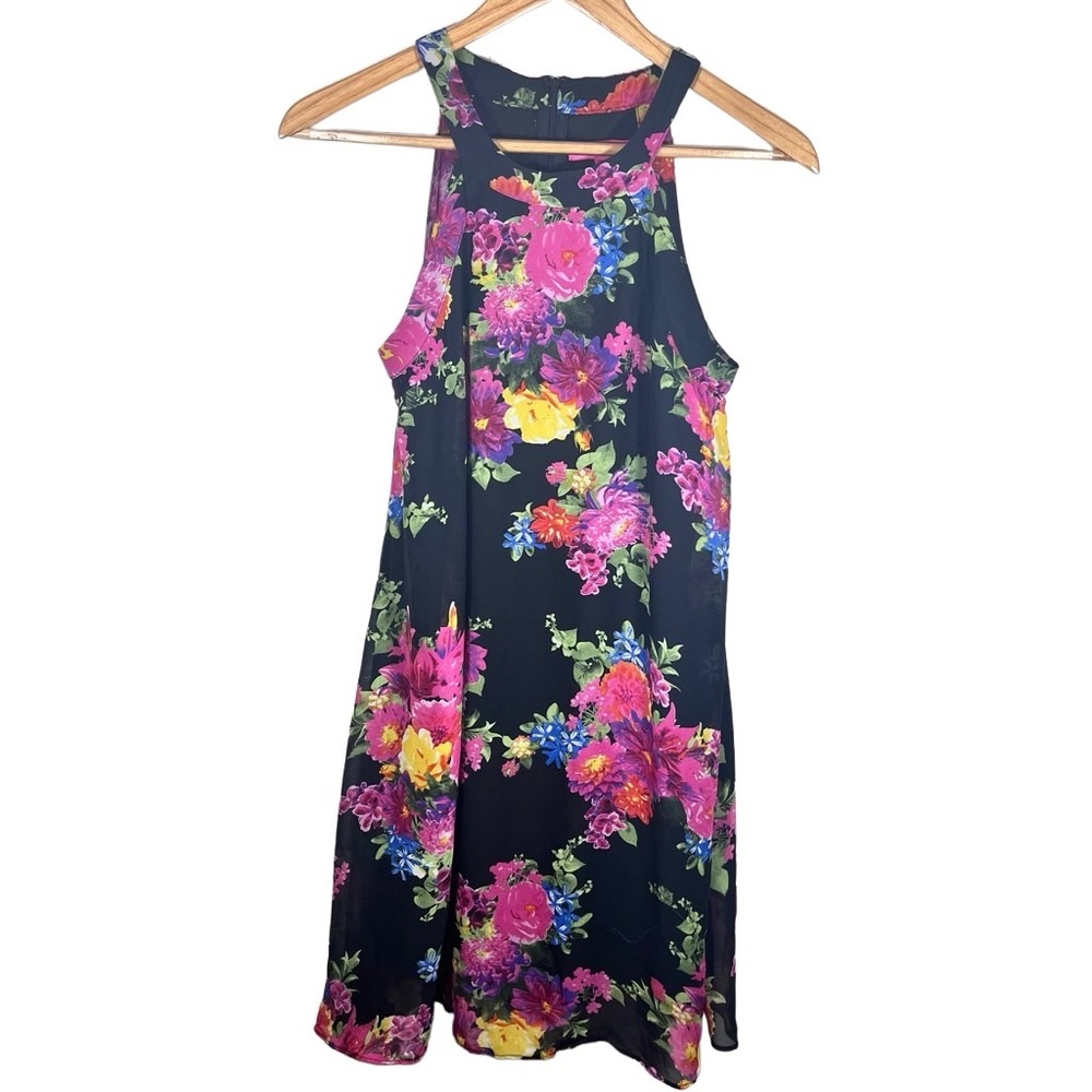Betsey Johnson Black Floral Print Trapeze Dress Size 2
